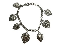 Vintage 90s Silver Heart Charm Bracelet Double Sided Reversible Chunky
