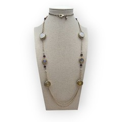 Blue Cabochon & Neutral Stone Long LOFT Necklace – Romantic Classic Chic