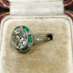 Art Deco Lab-Created Diamond & Emerald Halo Wedding 14K White Gold Filled Ring
