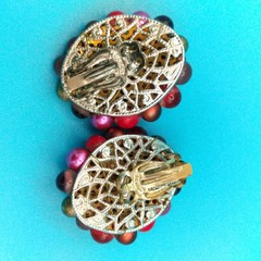 Vintage Japan Multi-Color Clip On Cluster Beaded Earrings Boho Chic