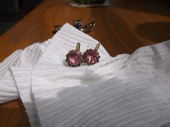 Antique Pink Earrings Screwback Prong Set Stones approx. 1/2 inch diameter