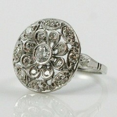 Art Deco Style Floral Round Lab Created Diamond 14K White Gold FN Wedding Ring