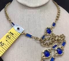Vintage Costume Long & Chunky Blue Plastic Stone Chain Necklace 30″ F095