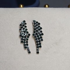 VTG Sterling Emerald Green Rhinestone Earrings Chandelier Waterfall Design 925