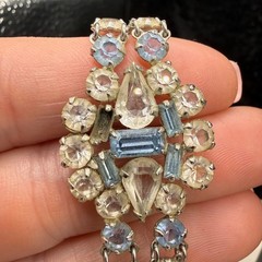 Vintage Rhinestone Tennis Bracelet Open Bezel Pale Blue 6.5” READ