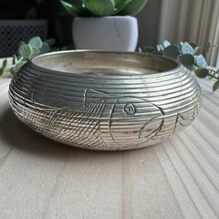 VTG Bangle Bracelet Size 8 Engraved Carp Fish Silver Tone Metal Incised Asian