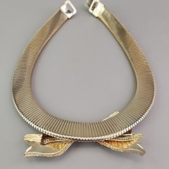 Vintage Omega Bow Necklace Chunky Ribbon Wide 16.5″