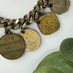 Vintage 13 Coin Charm Bracelet Belgium, India, Pakistan 1957 1959 1955 7”