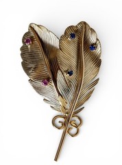 Vintage 14k Gold Feather & Gemstone Brooch/Pin SIGNED 8.9grams eBay GIA Verified