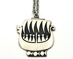 Pewter R Tennesmed Sweden Viking Ship Pendant Necklace Scandinavian Modernist