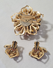 Vintage Brooch & Earrings Set With Etched Crystals – Great Condition!