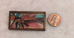 Vintage Abstract Art Brooch Mixed Media Artisan Silk Metal Frame Pin OOAK 2 x 1