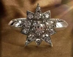 2.25 Ct Round Cut Moissanite Art Deco Victorian Style Star Ring Argentium Silver