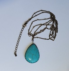 Western Teardrop Shaped Turquoise Blue Howlite Pendant With 36in Brass Necklace