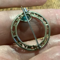 Antique Edwardian 10K White Gold BELAIS French Aquamarine Circle pin 2 Grams