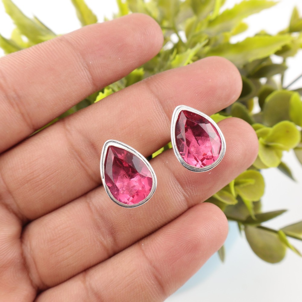 Pink Tourmaline Gemstone Sterling Silver Unique Modern Groom Cufflinks Jewelry