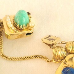 Vtg Victorian Revival Slide Charm Bracelet Signed Safety Chain Cameo 6.5