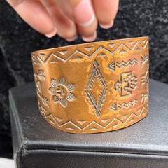 Vintage Copper Bell Trading Cuff Bracelet Western Ethnic Wide Stamped 6”