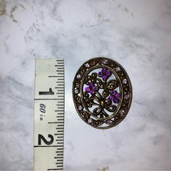 Vintage Brooch Purple Gold Floral Art Deco Pendant Pin Coquette Cocktail Jewelry