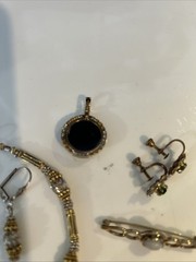 Vintage Gold Tone Jewelry Lot Mixed Materials Wearable Rhinestone, 7” Bracelet
