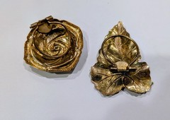 Vintage Gold-Tone Rose & Leaf Clip Brooch Lot, Set of 2, Unsigned