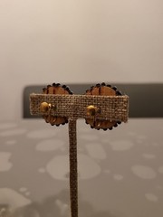 Vintage Handmade Studded Pins Beads Sequins Black/GoldOrnate Clip-On EarringsK49