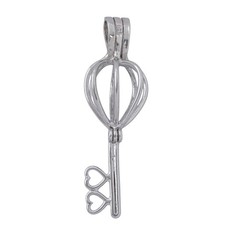 Pearl or Gem Cage Key Pendant | Heart Detail | Sterling Silver 925