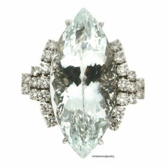Sparkling Large Marquise Shape 56.00CT Aquamarine With 2.38CT Fine CZ Party Ring