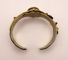 Vintage Mixed Metals Flourite Cabochon Cuff Bracelet