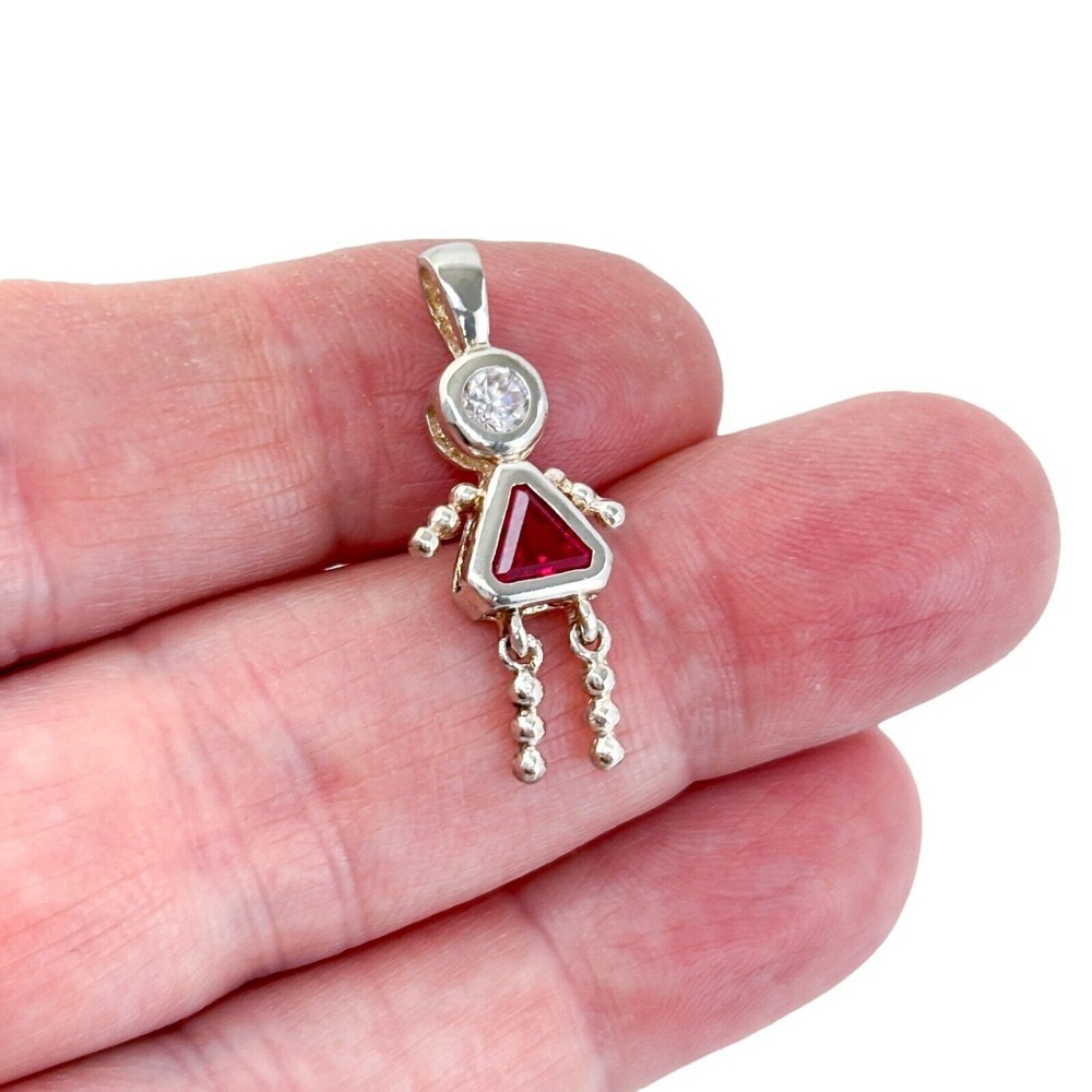 Vintage Sterling Silver 925 Ruby and Cubic Zirconia Girl Pendant