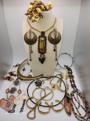 Vintage Mixed Stone Material Curated Jewelry Lot Picasso Jasper Bronze Copper A+