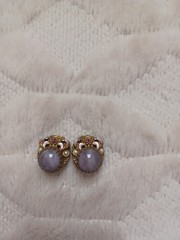 Vintage West Germany Purple Glass Cabochon Gold Tone Clip On Earrings