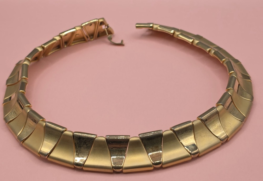 Vintage Brushed Goldtone Choker Statement Architectural structural link 80s 90s
