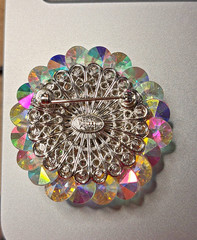 Vintage Signed VENDOME Aurora Borealis AB Rhinestone Dome Brooch Silver Tone