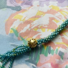 Vintage Beaded Lariat Necklace and Rhinestone Earrings Blue Green Turquoise