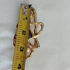 Vtg Gold Tone Purple Stone Faux Pearls Abstract Brooch Pin