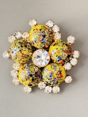 Vintage Verified JULIANA Millefiori Brooch & Earring Set, Yellow Harlequin Multi