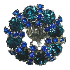 Weiss Signed Peacock Blue Emerald Green Brooch Earring Set Vintage 1960s Jewelry