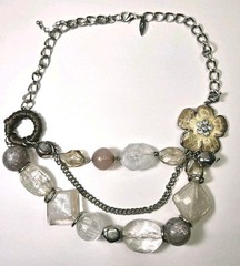 Vintage Signed NY Statement Lucite Bead Eenameled Floral Motif Necklace