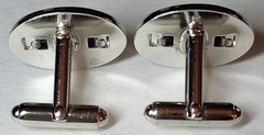Vtg Textured Silvertone And Black Plastic Stone Cufflinks 7/8″ Wide Unmarked