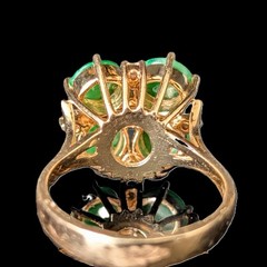 Vintage Diamond Jade Flower Cocktail Ring 14k Yellow Gold Retro Estate Gift