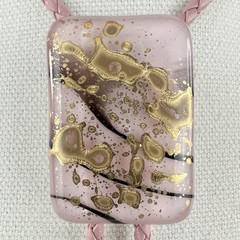 Stunning Vintage Pink And Gold Fused Glass Western Bolo Tie