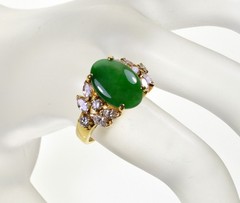 18K GOLD JADEITE JADE DIAMOND RING SIZE 8 1/4 STAMPED AJF