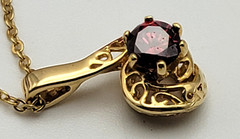 Vintage Red Cubic Zirconia Pendant Necklace Gold Tone 18″