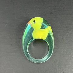 Lucite Dome Ring Rubber Ducky Yellow Blue Size 8 Retro Chunky Cased Resin