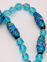 Antique Murano Venetian Glass Aqua Blue Wedding Cake Crystal Bead 39″ Necklace