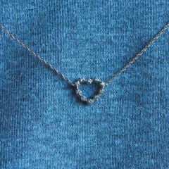 14K Solid Gold Cute Heart Natural Diamond Pendant Necklace, 16 Inch Length
