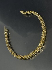 Gold Tone Black / Clear Crystal Rhinestone Prongs Fashion Tennis Bracelet 7”