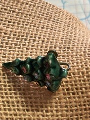 Rare Vintage Ceramic Christmas Tree Screw Back Earrings, Original Rhinestones