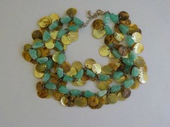 Double Strand Shell Disc Plastic Nuggets Necklace 15″ Long Drop Dangle